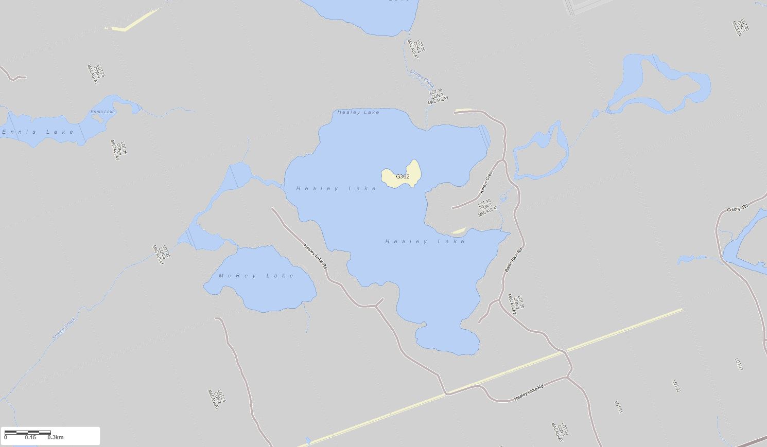 Crown Land Map of Healey Lake in Municipality of Bracebridge and the District of Muskoka